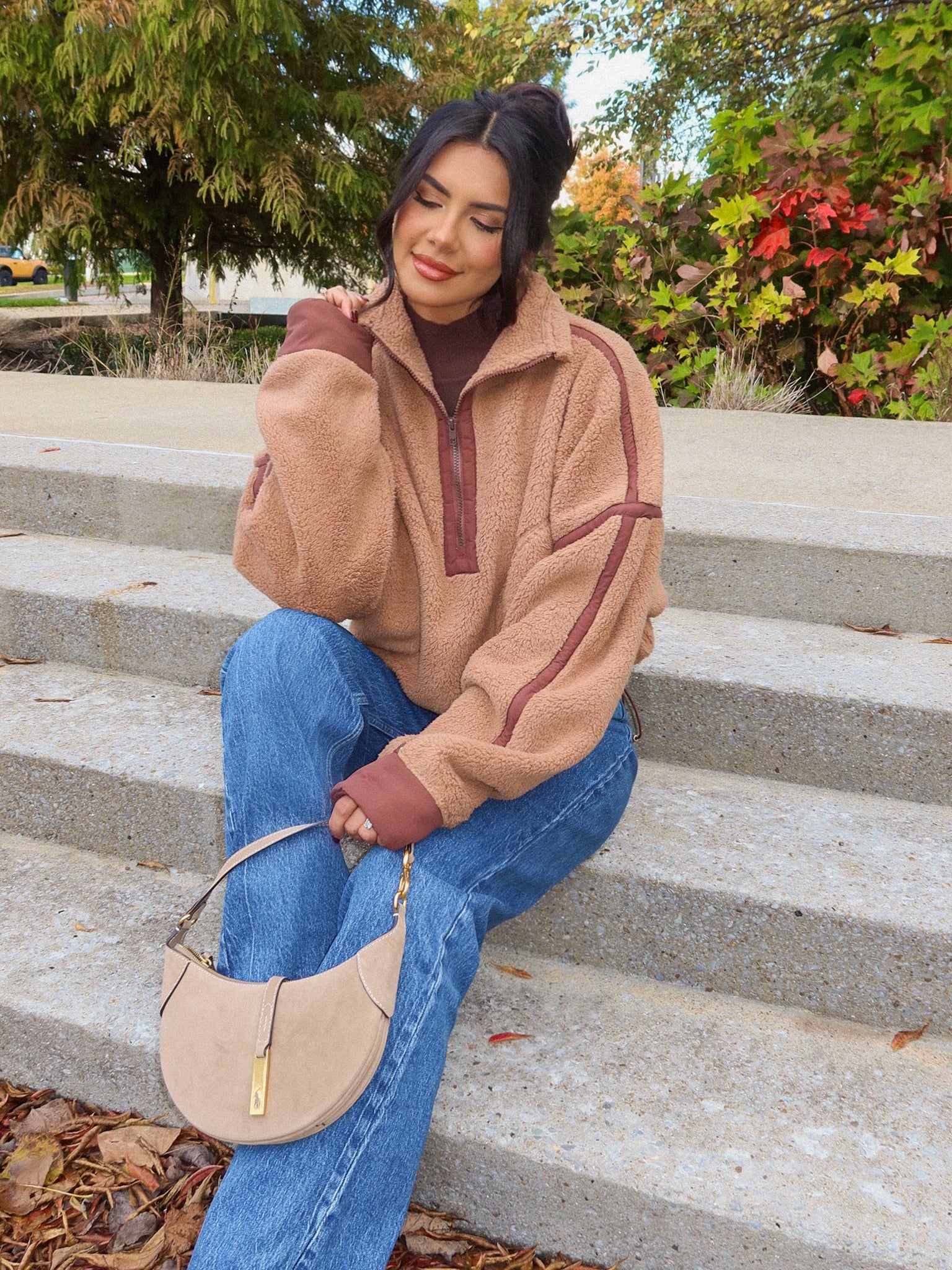 Lowen Sherpa Quarter Zip in Camel - Final Sale - Image 3