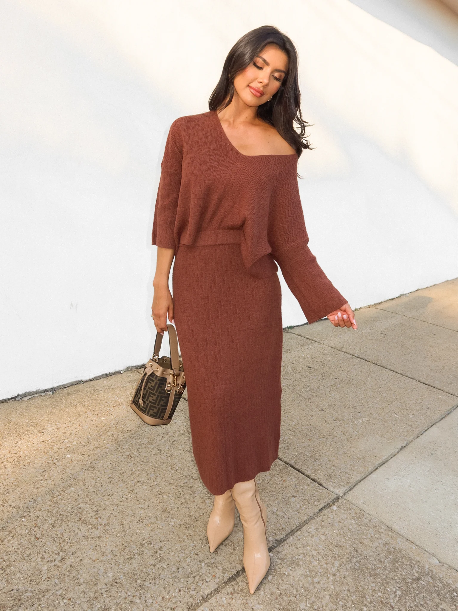Easton Knit Midi Skirt in Brown - Final Sale - Image 3