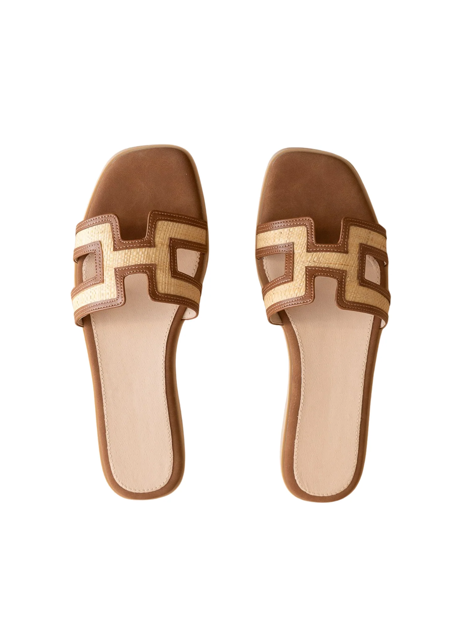 Ena Raffia Slide in Brown - Image 3