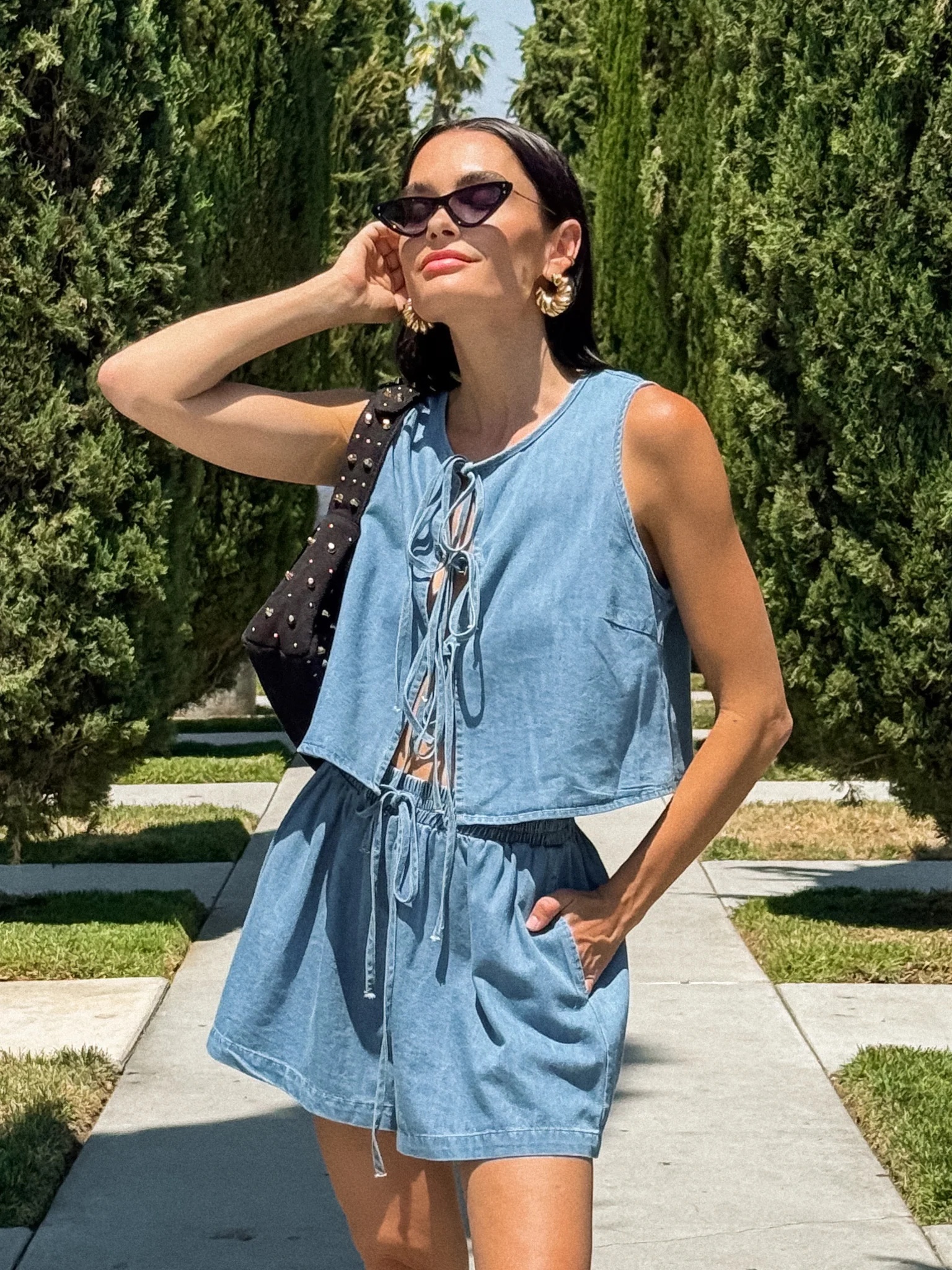 Let Loose Denim Tie Top - Final Sale - Image 4